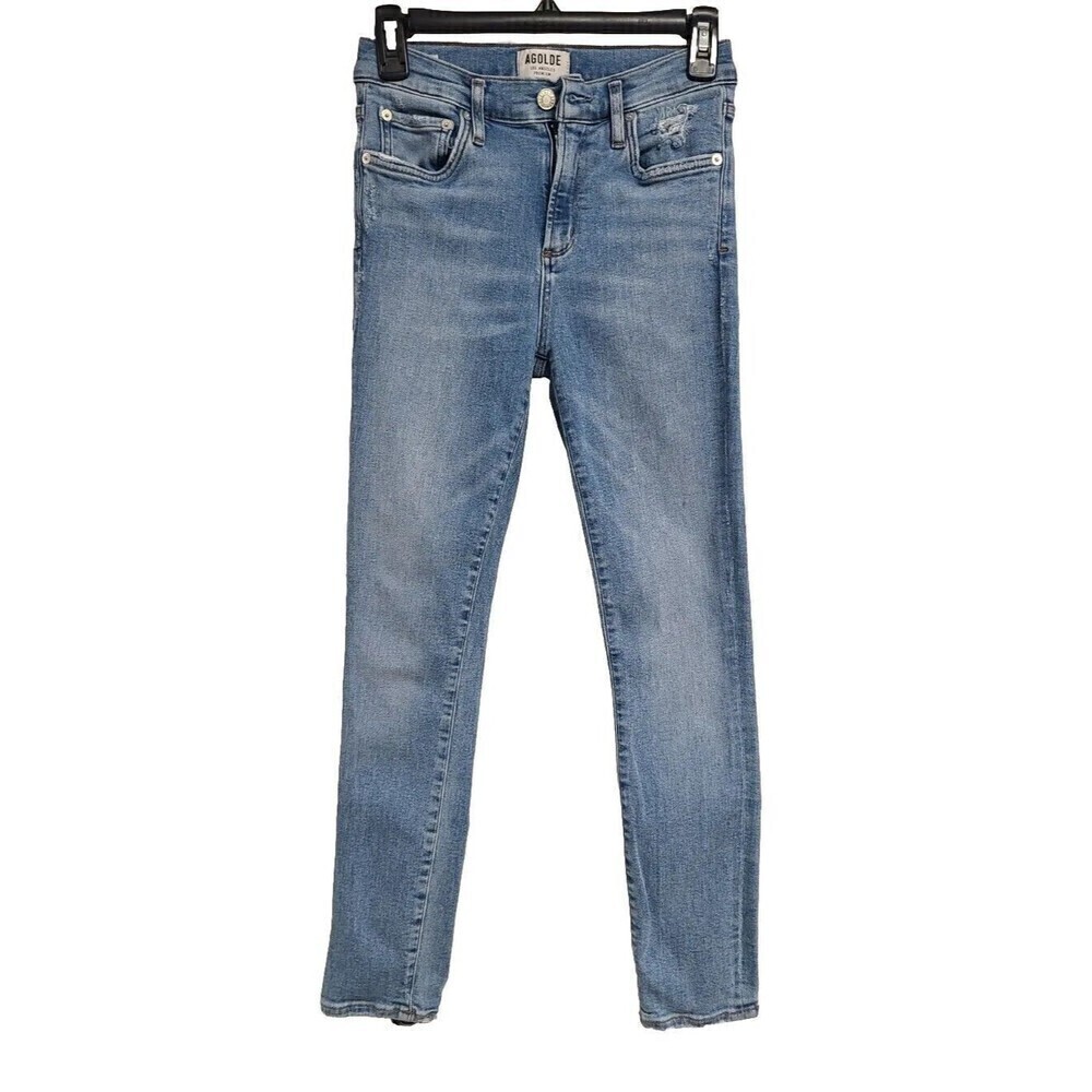 Agolde Los Angeles Premium High Rise Skinny Ripped Jeans Blue Stretch Women's 26